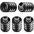 Tire Valve Stem Cap Cover - (5 Pack) Tire Air Cap Metal with Plastic Liner Corrosion Resistant Leak-Proof Rock and Roll for Car Truck Motorcycle Bike Black