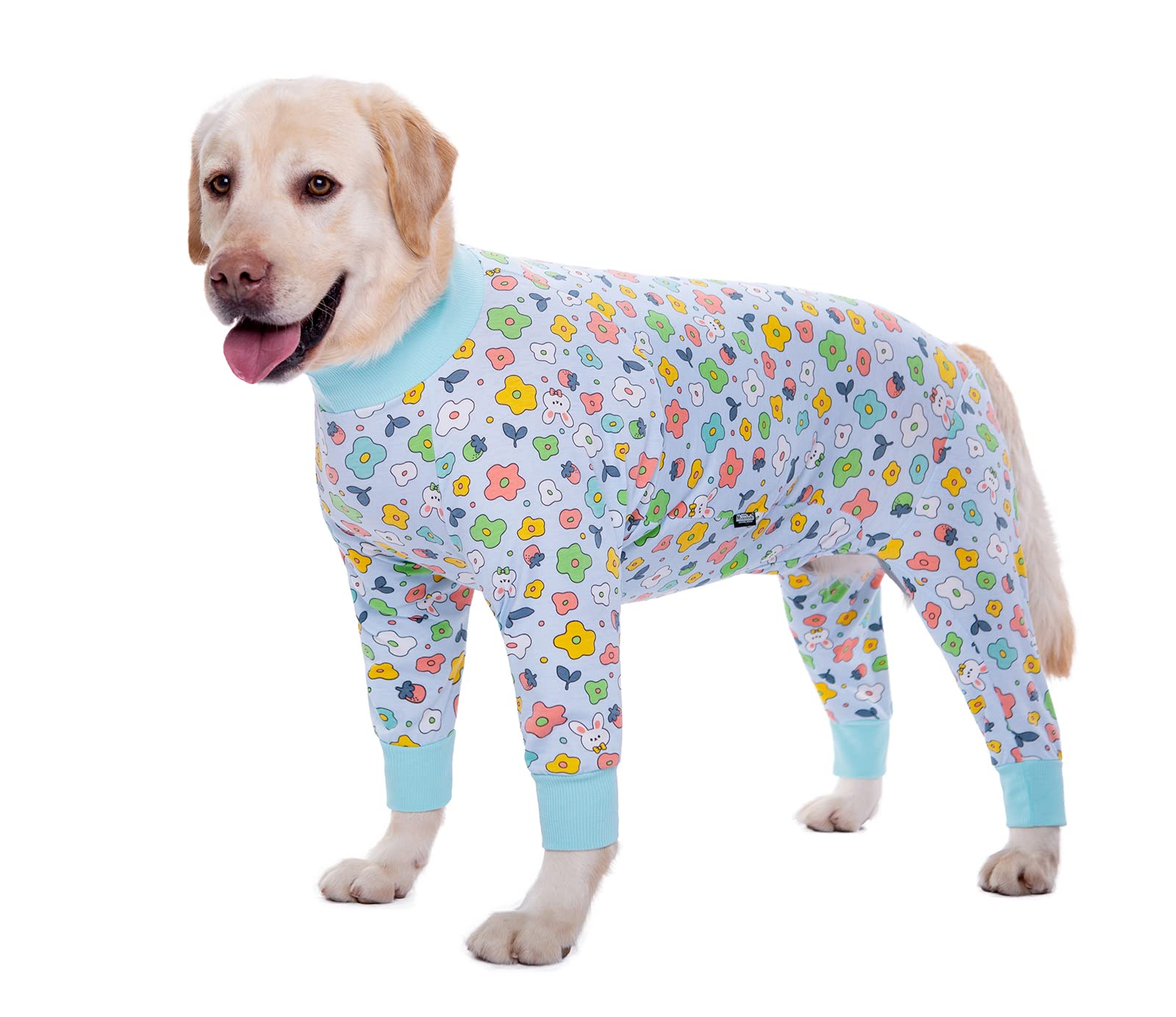 BT Bear Large Dog Clothes, Elastic Pet Onesie Clothes Protect Joints Anti-hair Anti Licking, Wound Protection Pet Pajamas PJS Dog Jumpsuit For Medium Large Dogs(XXXL,Blue Flower)