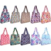 SZUAH 10 Pack Reusable Grocery Shopping Bags, Foldable Shopping Bags Grocery Tote with Attached Pouch,Machine Washable Eco-Friendly.