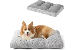 EHEYCIGA Washable Dog Crate Bed for Large Dogs, Fluffy Pet Kennel Pad Reversible for Doggie and Cats, Plush Faux Fur Pet Sleeping Mattress Mat, 35" x 23"x 3.5", Grey