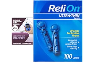 IDEA SHOP USA ReliOn Ultra-Thin Lancets, 30-Gauge, for Sensitive Fingers, 100 Ct Bundle with Exclusive "Look After Your Diabetes" - Better Idea Guide (2 Items)