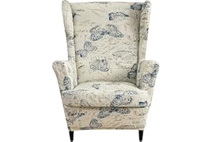 CRFATOP 2 Piece Stretch Wingback Chair Cover Printed Wing Chair Slipcovers Spandex Fabric Wingback Armchair Covers with Elastic Bottom for Living Room Bedroom Wingback Chair (04)