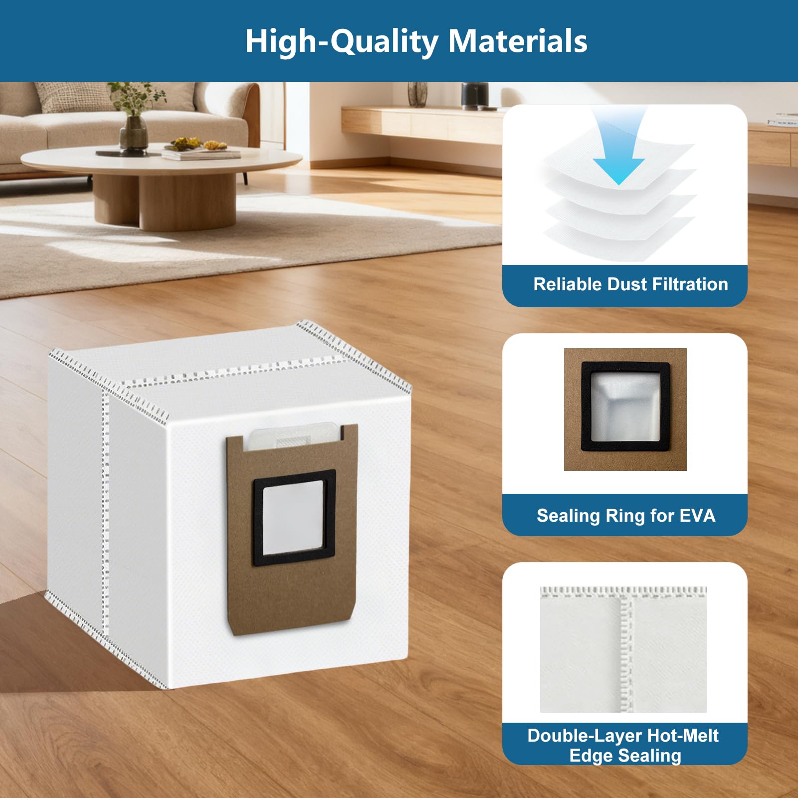 WAIKAS 6 Stück Staubbeutel für Eufy E28 Omni, E25 Omni und E20 Saugroboter, Großvolumige Ersatzteile - Allergenfilterbeutel 3