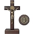 KUXBET Wood Standing Cross 5inch Small Crucifix- Jesus Christ Wall Hanging Cross Crucifix for Table or Wall Home Decoration