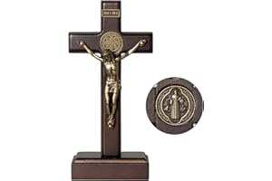 KUXBET Wood Standing Cross 5inch Small Crucifix- Jesus Christ Wall Hanging Cross Crucifix for Table or Wall Home Decoration