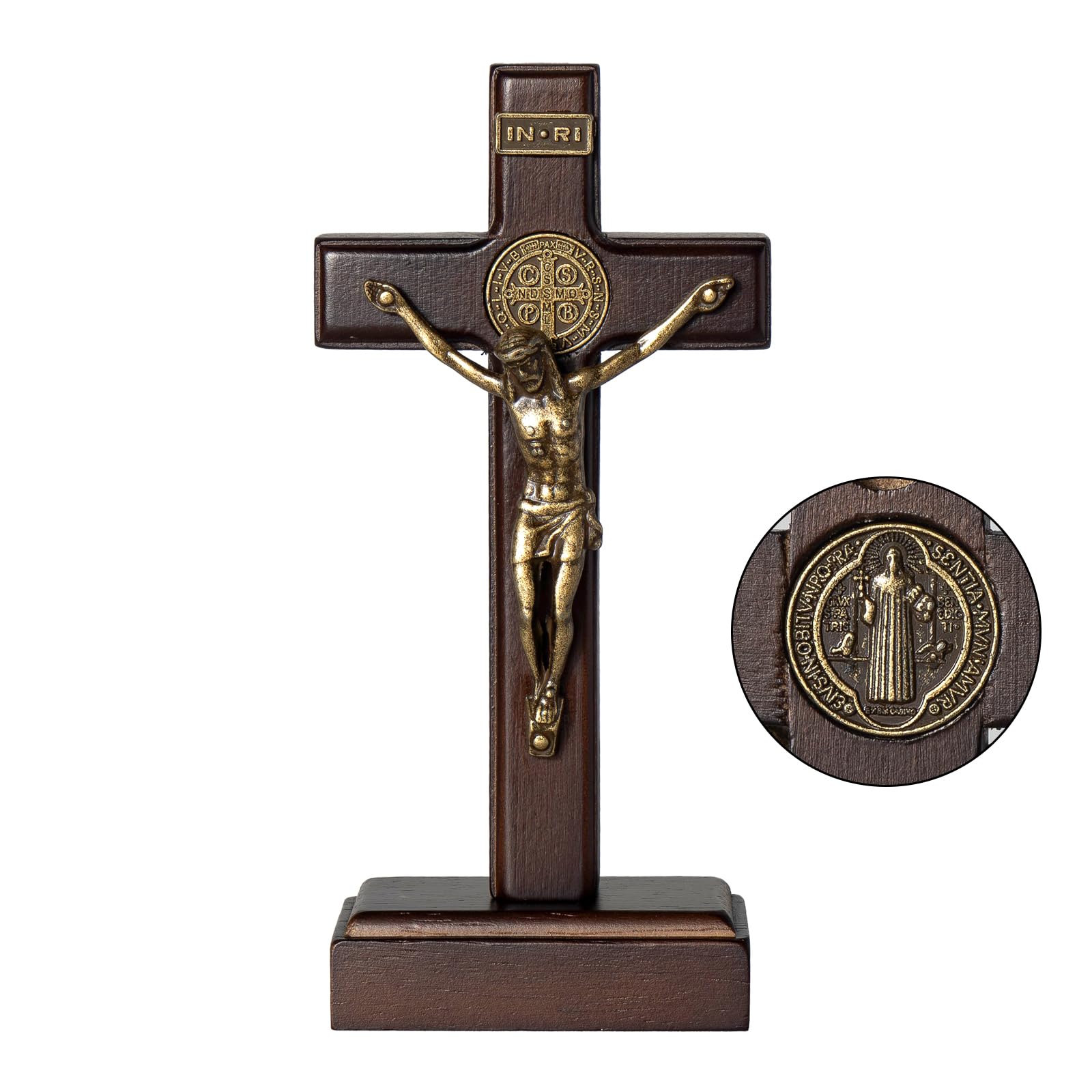 Photo 1 of KUXBET Wood Standing Cross 5inch Small Crucifix- Jesus Christ Wall Hanging Cross Crucifix for Table or Wall Home Decoration