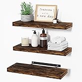 upsimples 16.5" L Brown Wooden Floating Shelves with Invisible Brackets, Wall Mounted Rustic Wood Shelves Set of 3, for Bathr