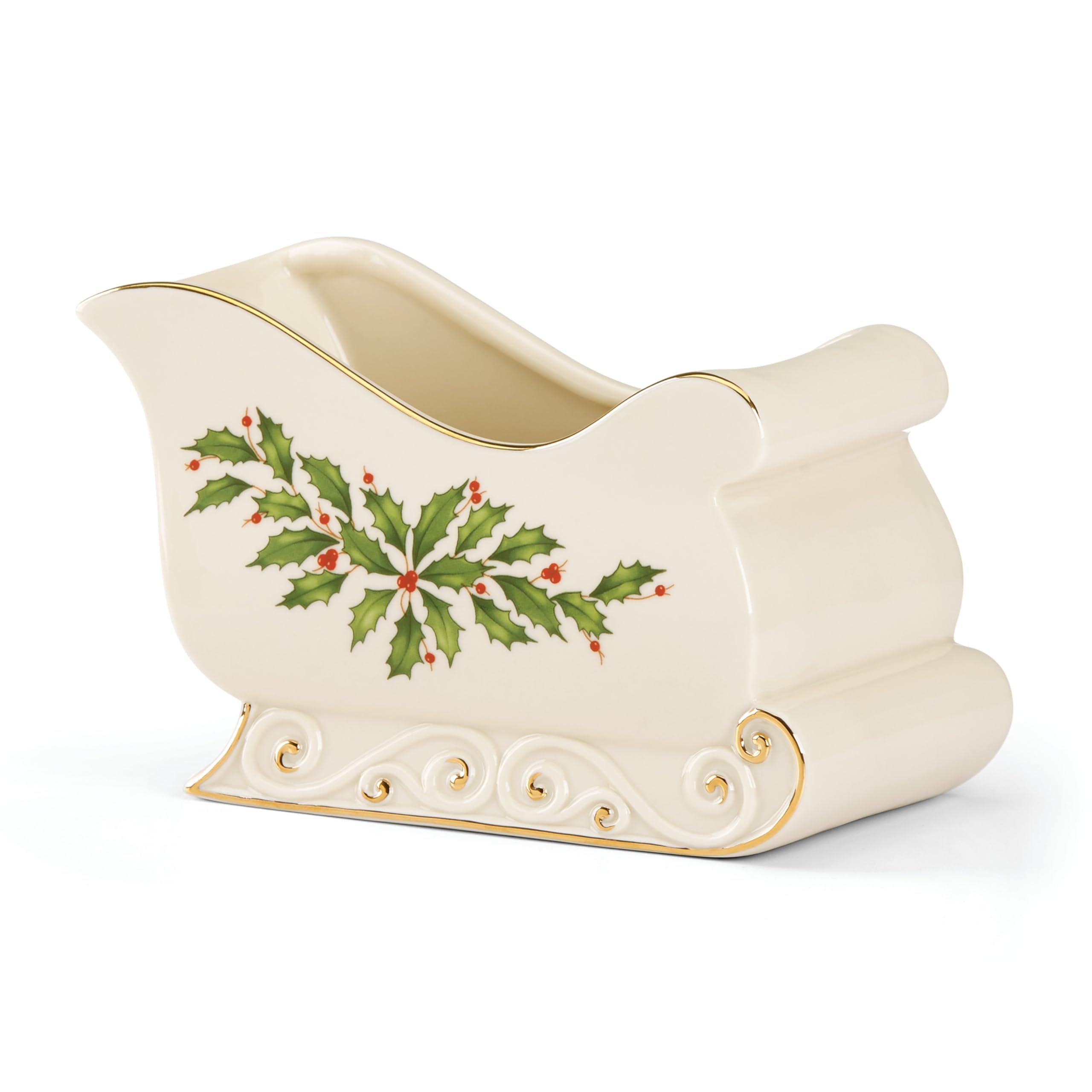 Lenox 886160 Holiday Sleigh Candy Dish, 7.25' L x 4' W, 4.25' H, Christmas Hosting