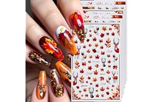 FBABFBUO Fall Nail Art Stickers Autumn Maple Leaf Nail Decals 6PCS Autumn Leaves Deer Design 3D Self-Adhesive Nail Art Decorations Supplies Fall Stickers for Nails Women Thanksgiving Day DIY Manicure Decor