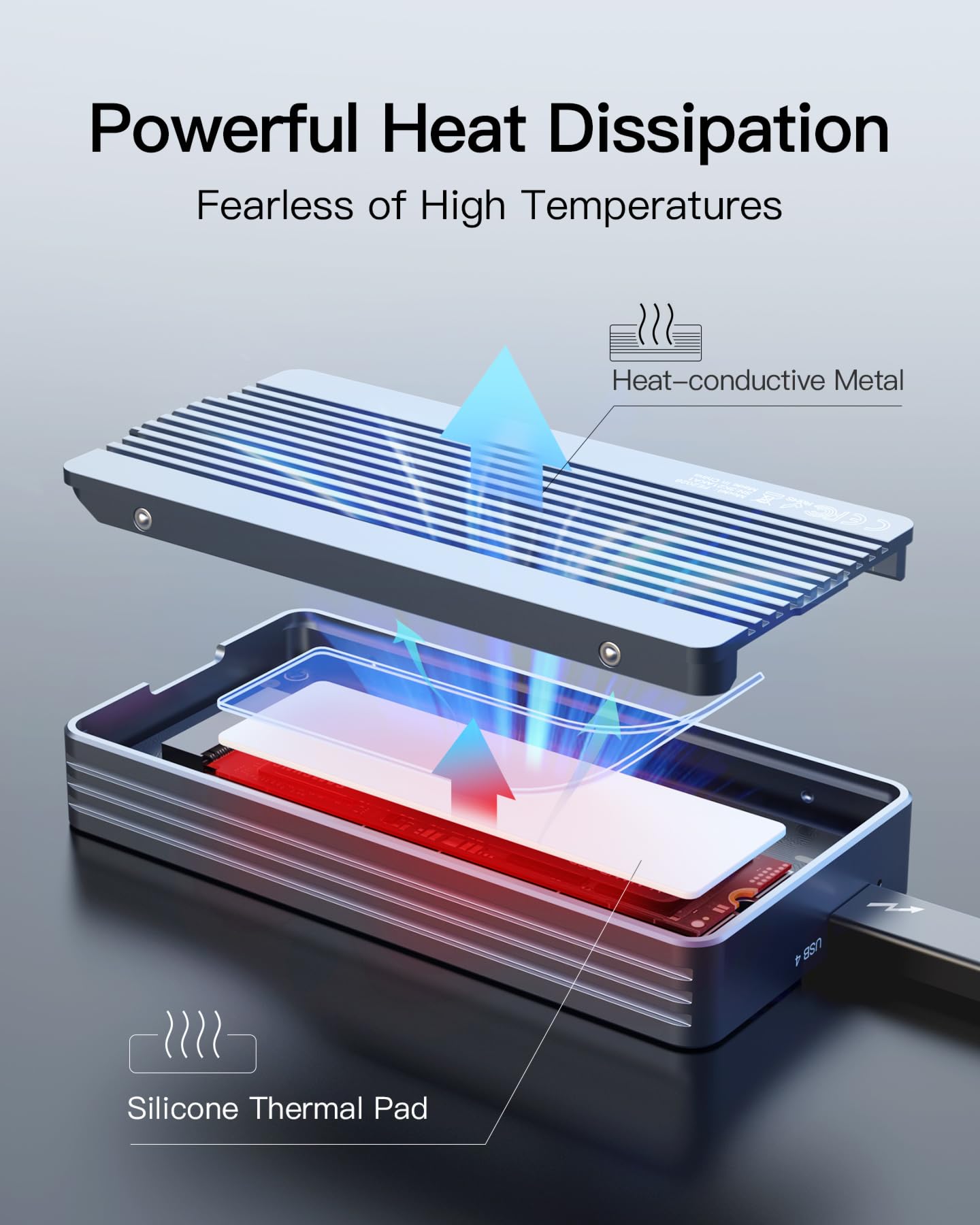 Inateck 40Gbps M.2 NVMe SSD-Gehäuse, Aluminium Festplattengehäuse, USB4.0/Thunderbolt 4, werkzeuglose Installation für windows 8/10/11, Mac OS, unterstützt 2230/2242/2260/2280 SSDs, M-Key, FE2028 3