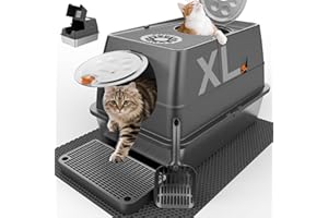 FZGHOME Stainless Steel Litter Box with Lid XL Extra Large Litter Box Enclosed Top Entry Metal Litterbox for Big Cats Easy Cleaning Less Leakage & High Sided with Mat Aisle & Scoop, Dark Grey