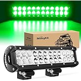Nilight LED Light Bar 12 Inch 72W Spot Flood Combo Green Beam Off Road Lights Fishing Hunting Emergency Deck Boat Work Lighti