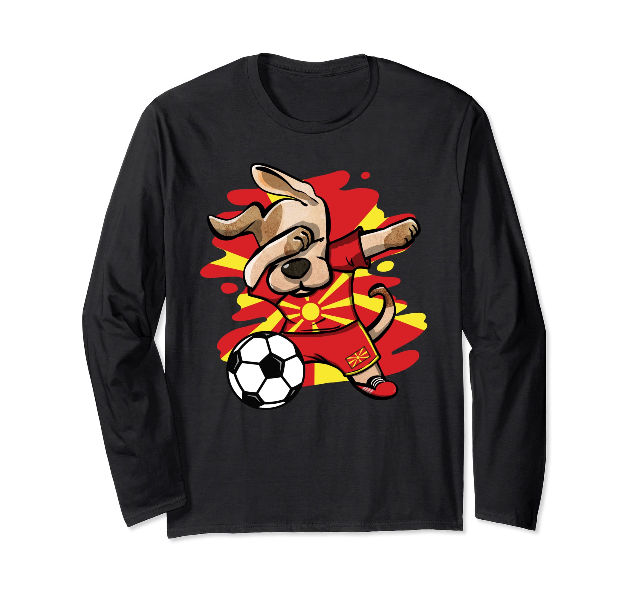 Dabbing Dog Macedonia Soccer Fans Macedonian Flag Football Long Sleeve T-Shirt