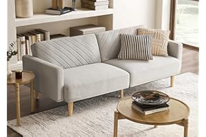 mopio 76.8" Futon Sofa Bed, Small Couch, Sleeper, Loveseat, Mid Century Modern Futon Couch, Sofa Cama, Couches for Living Room (Light Gray Fabric)