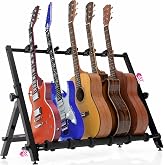Liquid Stands Multi Guitar Rack Stand for Bass, Ukuleles, Electric Guitars | 5-7 Adjustable Folding Guitar Rack Holder for Multiple Acoustic Guitars With Heavy Duty Floor Stand Storage