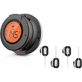 Bluetooth Grill Thermometer with LCD Display &amp; App Alerts, 4 Meat Probes | Real Time Monitoring Digital Smoker Thermometer, Smart Grill Gauge Thermometer for Kamado Joe Grills Smoker Big Green Egg