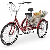 Slsy Adult Tricycles, 3 Wheeled Bikes 20/24/26 Inch, Trikes for Seniors | Low Step-Through, Shopping/Dog Basket, Wide Saddle with Backrest, 7 Speed, 350lbs Capacity, Easy Setup, Safe for Beginners