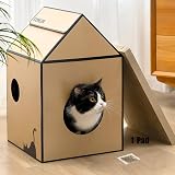 Conlun Cardboard Cat House with Scratching Board and Catnip Medium