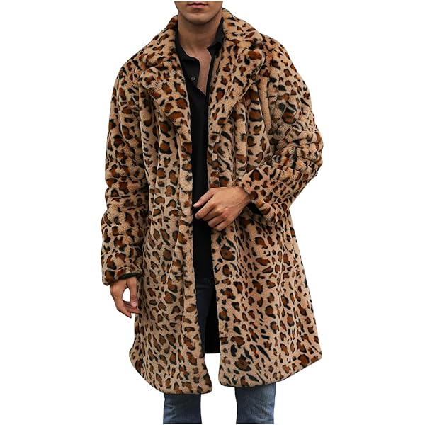 Amazon.com: Leopard Fuzzy Coat Men Winter Fleece Long Cardigan