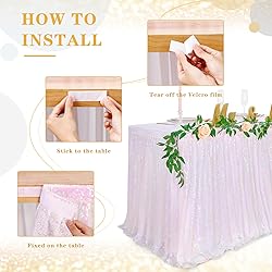 QueenDream Table Skirt 14ft White Iridescent Sequin