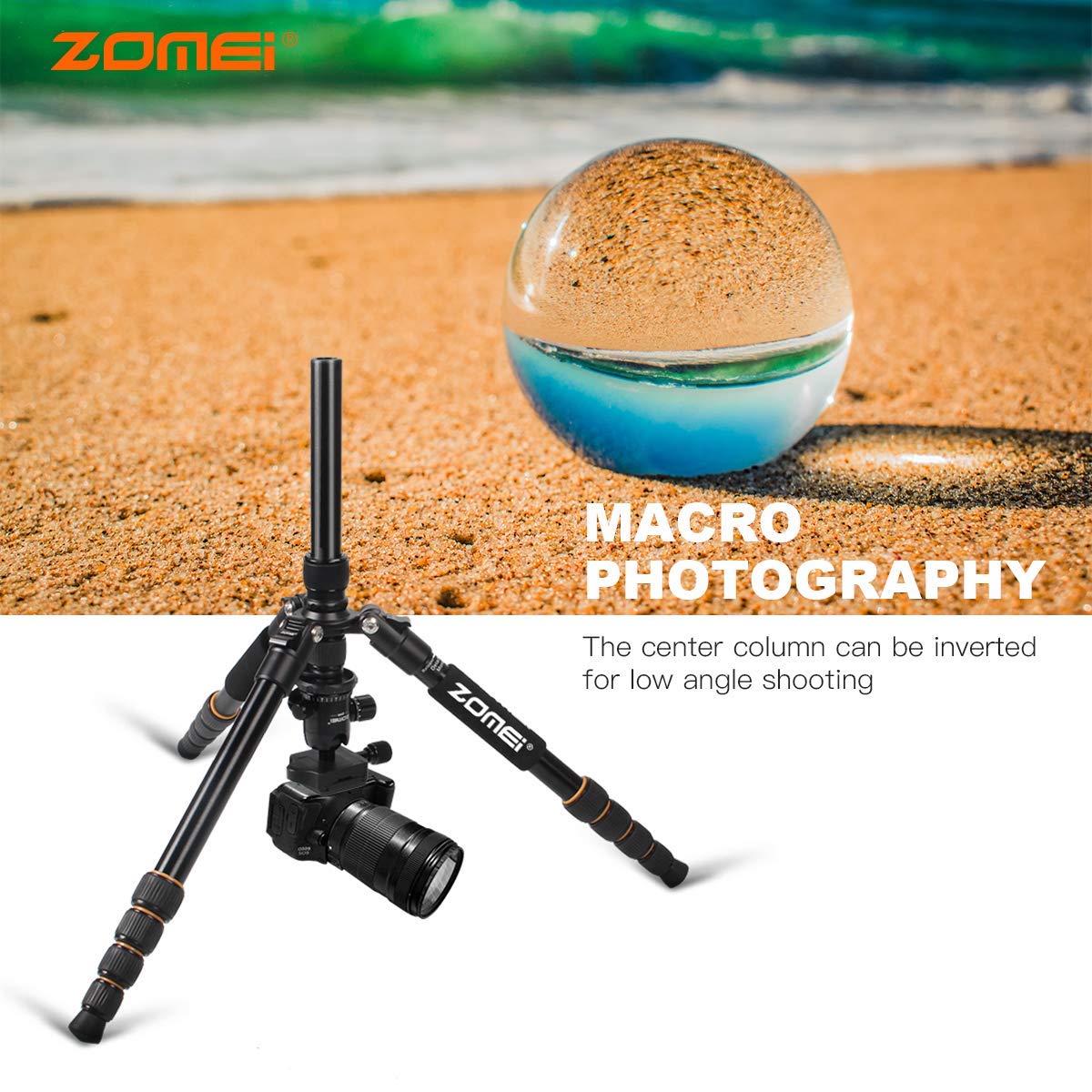 ZOMEi Q666 Tripod Magnesium Aluminum Alloy Light Weight Portable Camera Tripod 14.5inch Travel Folding Size with Ball Head and Carrying Case for Canon Nikon Sony Cameras