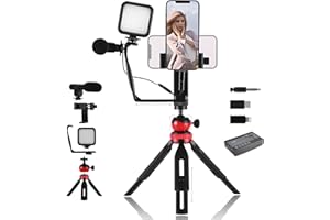 Vlogging Kit for iPhone Android: YJY YouTube Starter Kits Vlog Video Recording Equipment - Accessories: Phone Tripod, Phone Mount, LED Light and Microphone - JX24