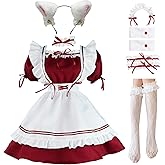 LISANEK Maid Outfit Anime Cosplay Lolita Maid Dress French Maid Costume Plush cat ear Socks set