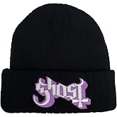 Ghost Graphic Beanie for Men &amp; Women Purple Logo - Black Warm Cuffed Winter Hat - Rock Band Apparel