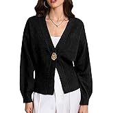 Verdusa Women's Button Up Cardigan Sweater Business Casual Outfits Long Sleeve Deep V Neck Knit Outerwear Elegant Dressy Tops