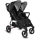 Valco Baby Slim Twin Stroller 2024 (Licorice) - Lightweight Double Stroller Side by Side, Compact Fold, Toddler Twin with Large SPF50 Canopy, Adjustable Footrest, and Reclining Seats