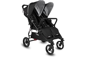 Valco Baby Slim Twin Stroller 2024 (Licorice) - Lightweight Double Stroller Side by Side, Compact Fold, Toddler Twin with Large SPF50 Canopy, Adjustable Footrest, and Reclining Seats