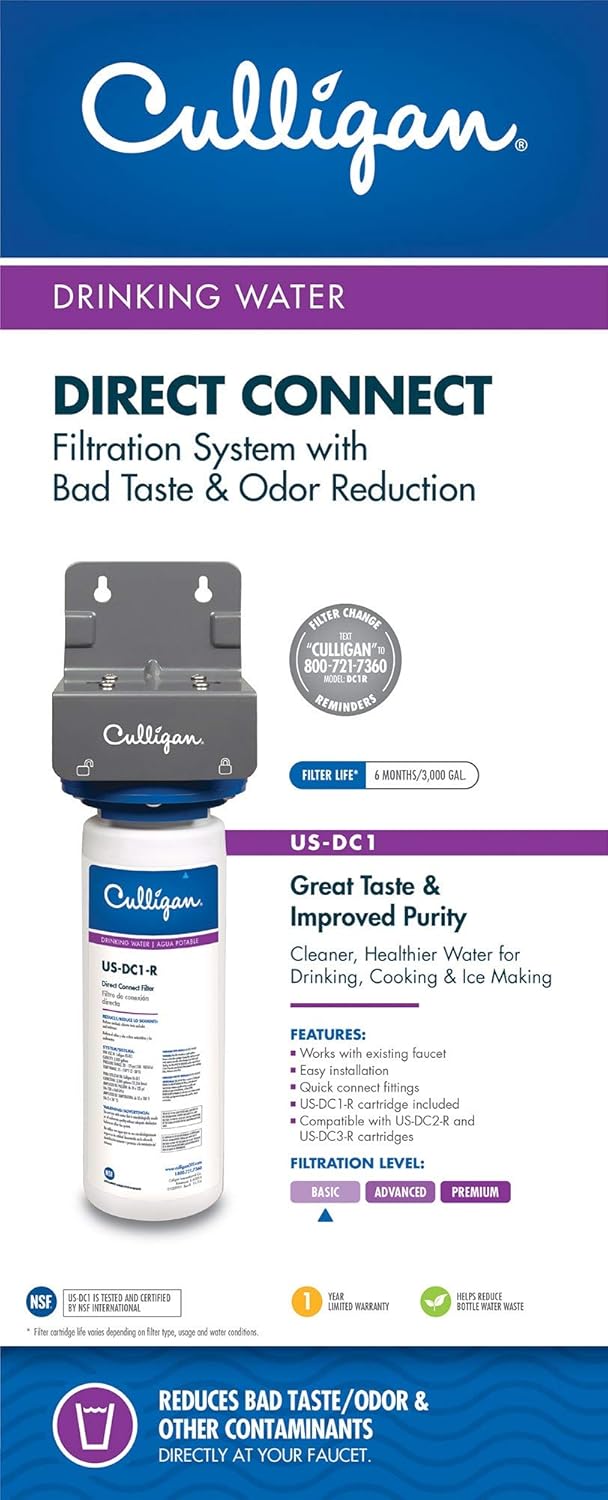 CULLIGAN US-DC3 Under Sink Direct Connect Premium Lead Filtration System, White - - 