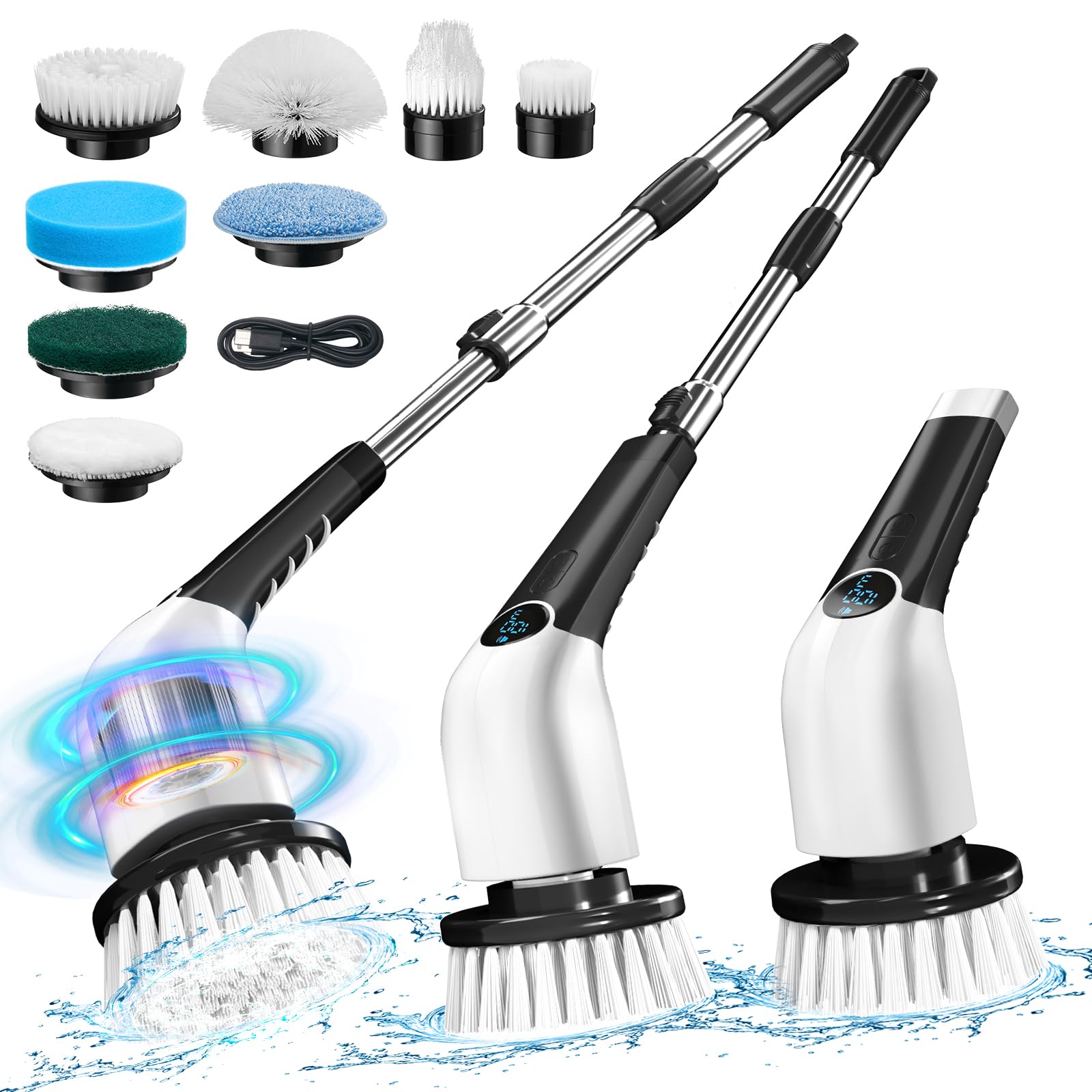 Photo 1 of Jorking Electric Spin Scrubber, Cordless Power Scrubber Up to 420RPM Powerful Cleaning, Shower Scrubber for Cleaning Bathtub, Tile and Floor with 8 Types of Replaceable Brush Heads, Voice Broadcast