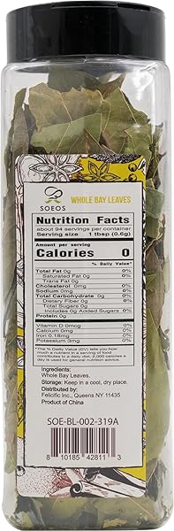 SOEOS BAY LEAVES, 2OZ (57G), WHOLE DRIED BAY LEAF, NON-GMO VERIFIED, LAUREL HERBS FOR COOKING, SOUPS, STEWS, SAUCES, SEASONING