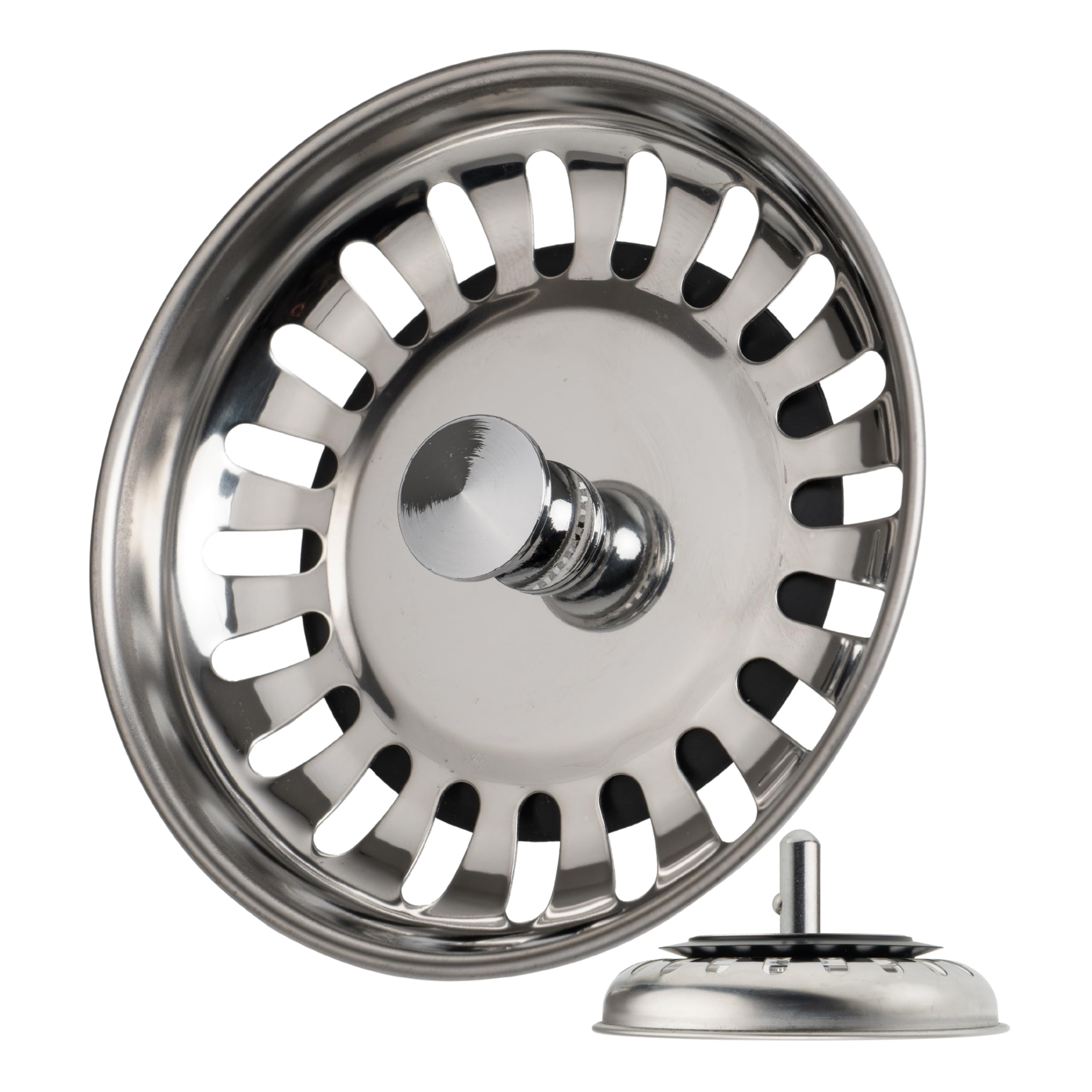 Sink strainer basket, 1 pack, Ø 80 mm strainer basket, in stainless steel, basket spigot protrudes 20 mm deep into the drain, Ø 7.8 mm pin pin, spare part for kitchen sinks