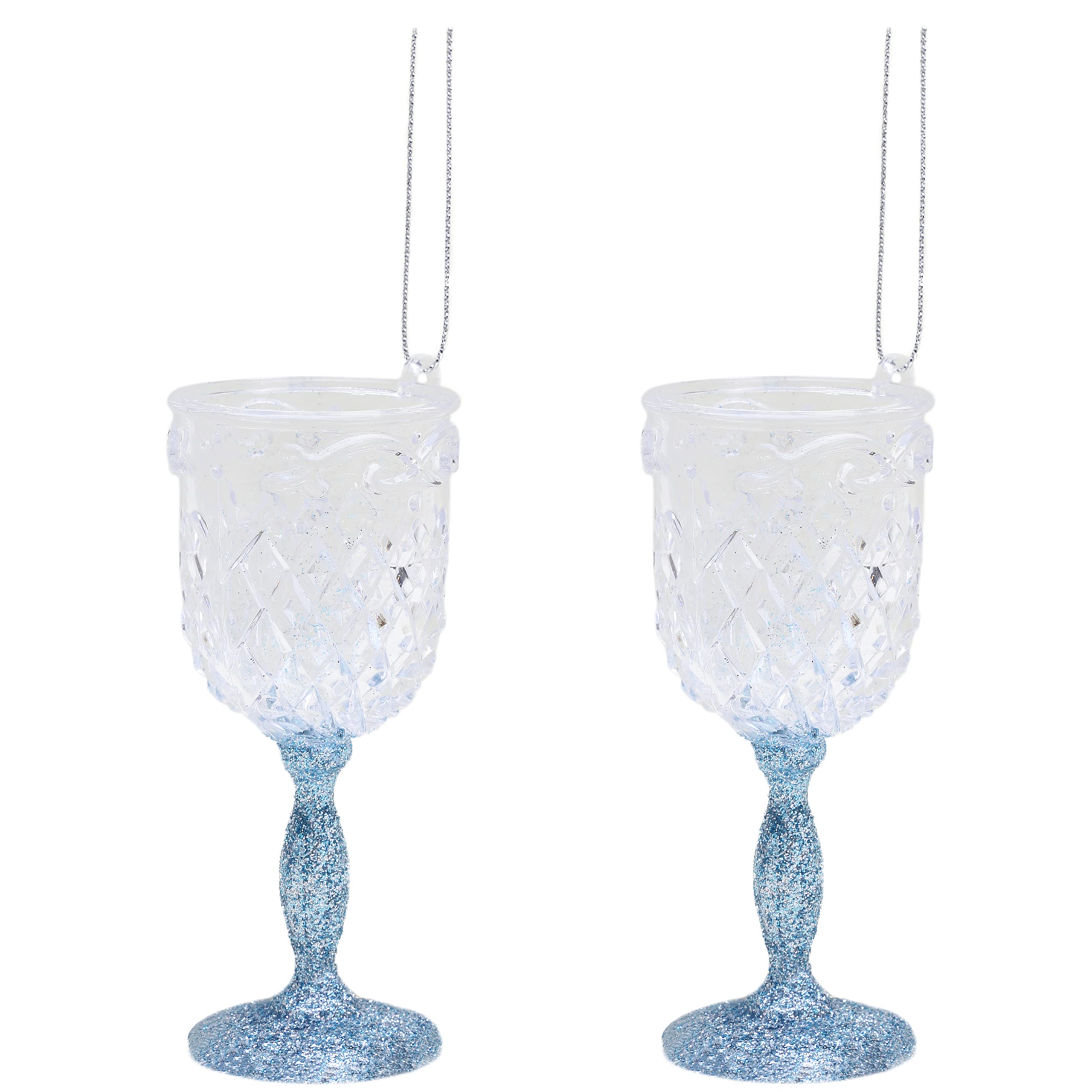 Christmas Concepts® 10cm Glitter Wine Glass Decorations - Luxury Christmas Tree Decorations (Ice Blue, Pack of 2)