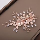 MEITREND Rose Gold Rhinestone Flower Hair Clip Handmade Bridal Wedding Hair view 2