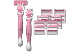 DreamGenius Razors for Women Shaving,6-Blade Includes 2 Handles and 19 Refills,Value Shaver Pack, Non-Slip Travel Carry,Pink