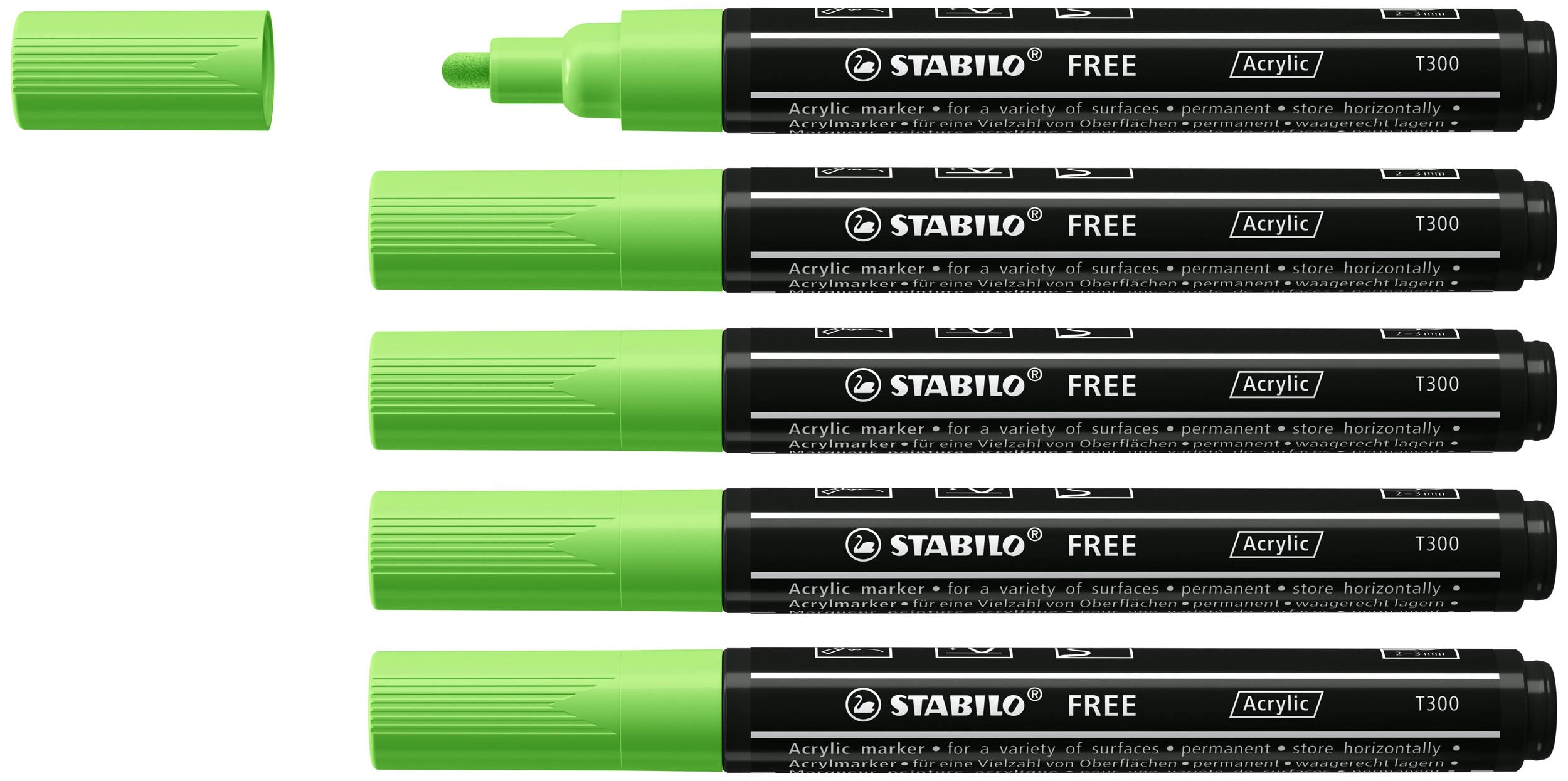STABILO Acrylic Marker FREE Acrylic - T300 2-3 mm Bullet Tip - Box of 5 - Light Green