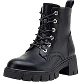 Vepose Women's Lace-Up Combat Ankle Boots with Chunky Platform Heel | Comfortable military-style booties, side zipper and memory foam insole, for city days, concerts and relaxed fall outfits