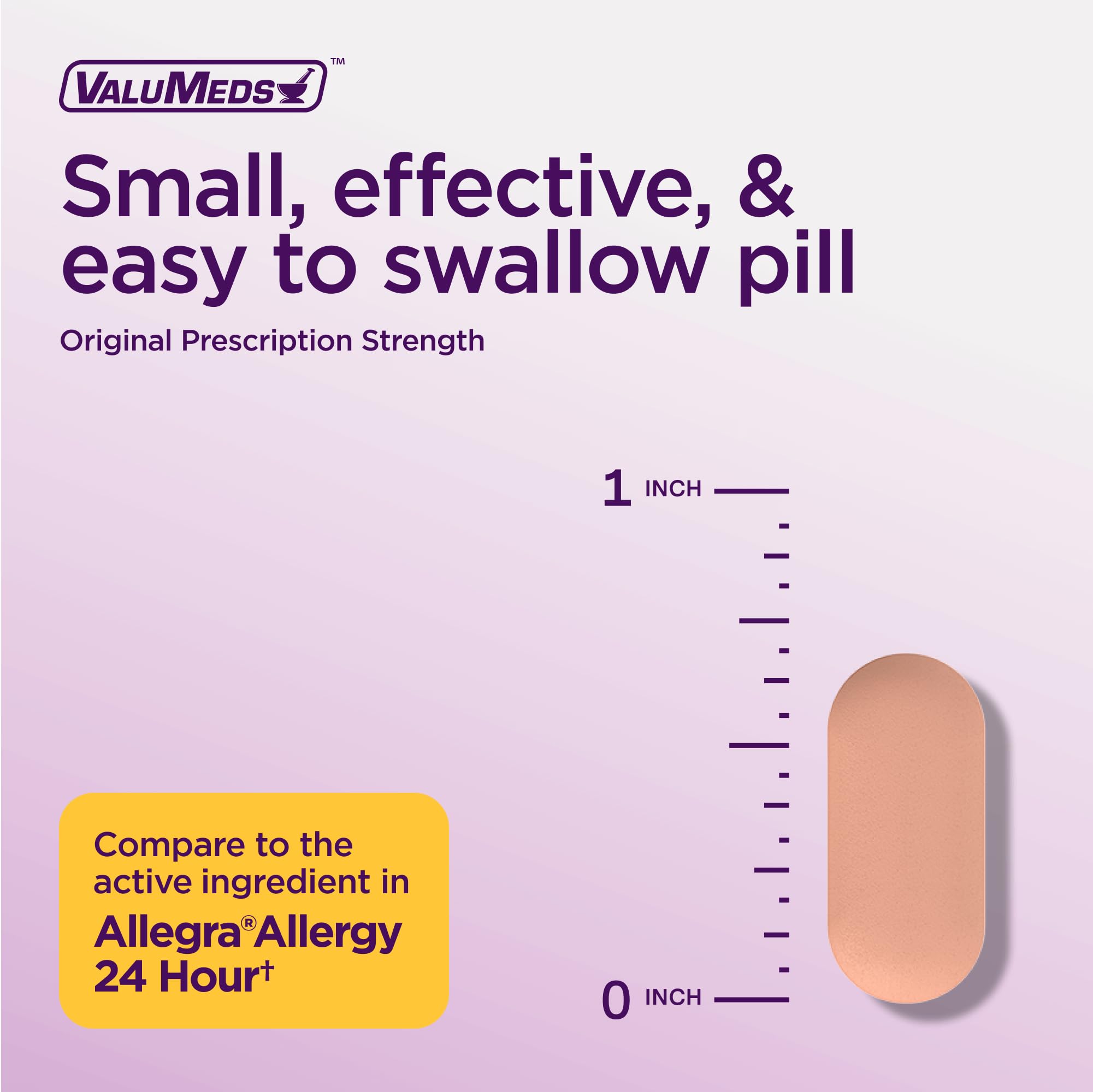 ValuMeds Fexofenadine HCl 180mg | Compare to Allegra | 24-Hour Allergy Relief, Non-Drowsy Antihistamine Generic Medicine for Allergies, Hay Fever, Itchy Eyes | for Kids & Adults (100-Count)