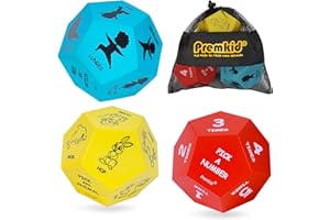 Premkid Exercise Dice for Kids,12-Sided Giant Foam Yoga Dice Games for Indoor and Outdoor Use, Kids Exercise Equipment for Classroom and Physical Education Learning and Preschool Games