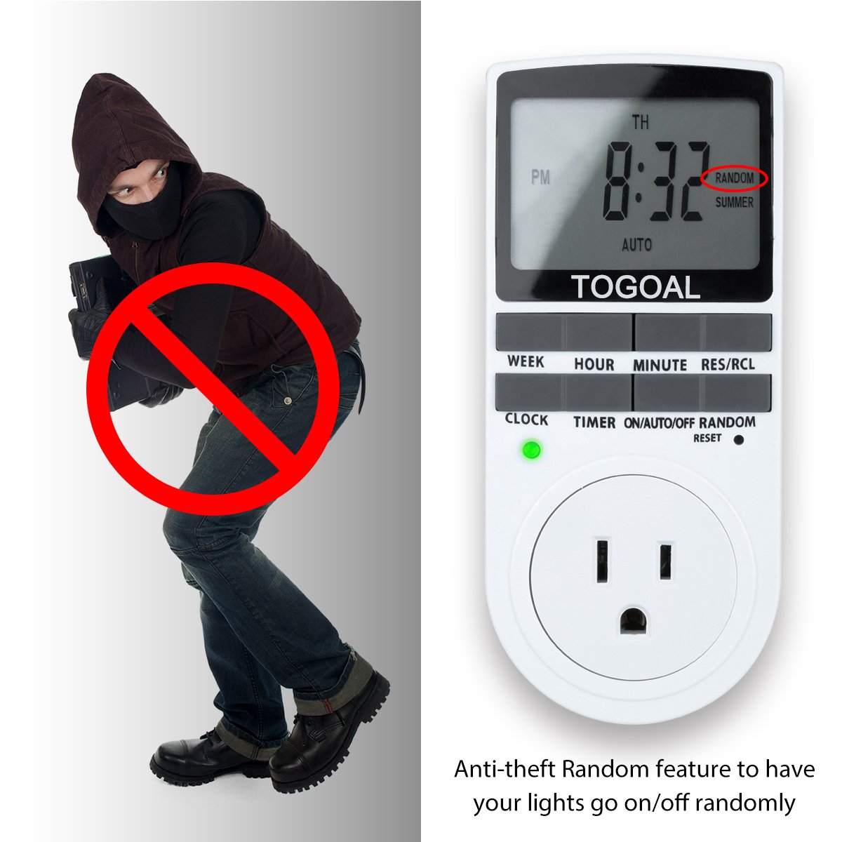 Smart Digital Light Timer with 3Prong Outlet 7day Programmable Plug