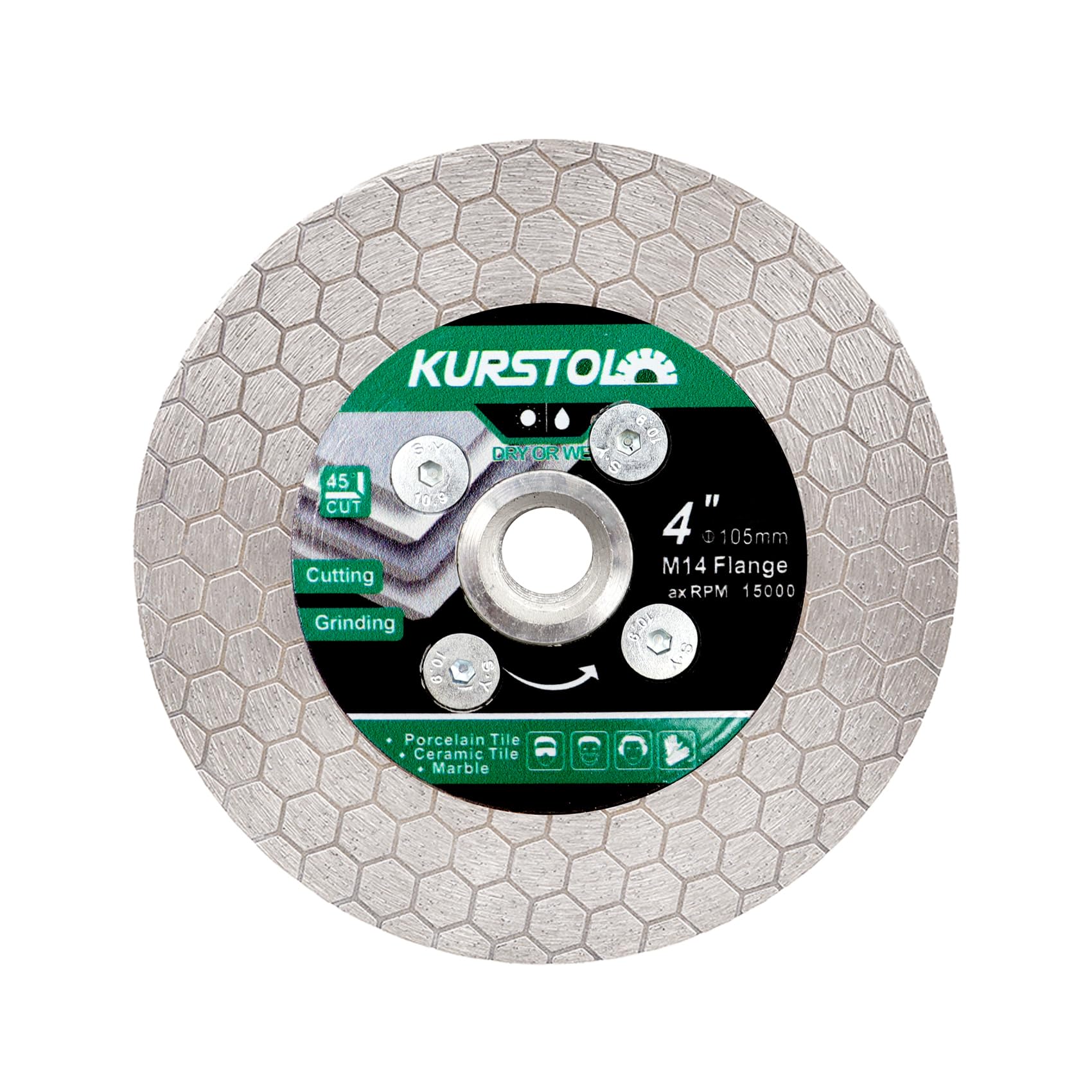 KURSTOL Tile Diamond Saw Blade - 105mm Dual-Purpose Diamond Cutting Disc,Angel Grinder Blade Arbor M14 thread for Cutting and Grinding Ceramic Tiles,Porcelain,Granite,Marble