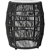 Emory Indoor Outdoor Garden Stool End Table in Charcoal Rope and Grey Stone