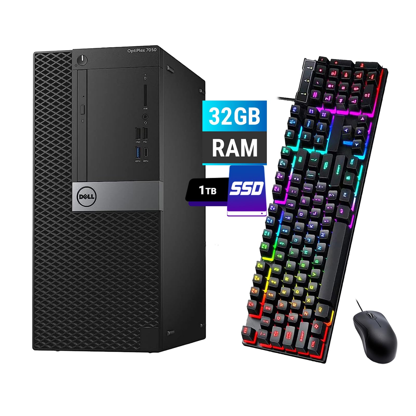 Photo 1 of SEE NOTES**Dell Optiplex 7050 Mini Tower PC Desktop Computer, Core i7-7700 3.6GHz, 32GB RAM, 1TB SSD, WiFi, Keyboard, Mouse, No DVD, Windows 10 Pro 