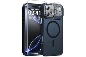 DOMAVER Magnetic 3 in 1 for iPhone 17 Pro Case, [Omni-Directional Protection] with 1x Screen Protector + 1x Camera Cover, [Seamless Work with Magsafe] Shockproof Slim Thin Matte Case for iPhone 17 Pro Black