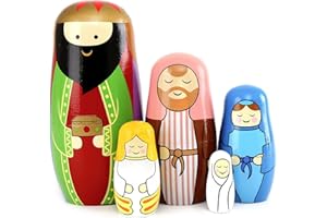 Bgraamiens Nesting Dolls Russian Matryoshka Wood Stacking Dolls for Kids Handmade Toys (Holy Family)