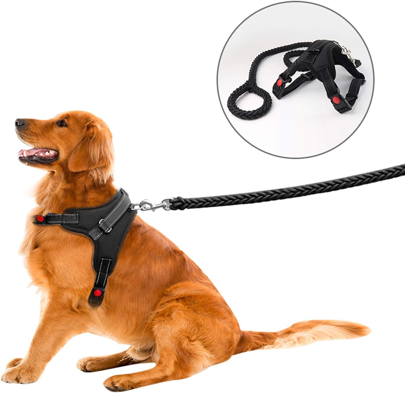 AUUDOG Indestructible Comfortable No Pull Large Dog Harness Adjustable Pet Vest, 4ft Leash, Heavy Duty Durable Nylon Buckle, Strong Handle, 3M Reflective for Outdoor Walking Training (X-Large, Black)