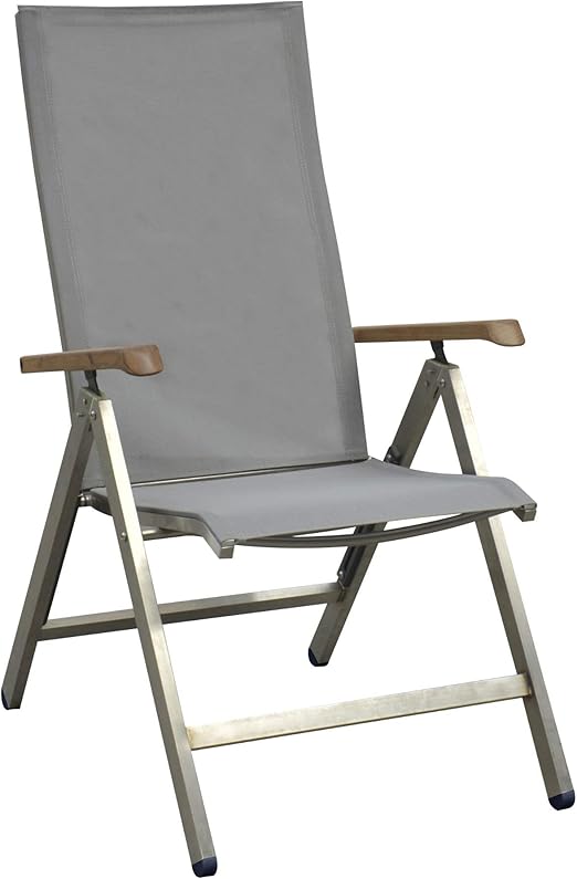 Home Islands Daiki Gartenstuhl Hochlehner Edelstahl Textilgewebe Armlehnen Teakholz Amazon De Kuche Haushalt